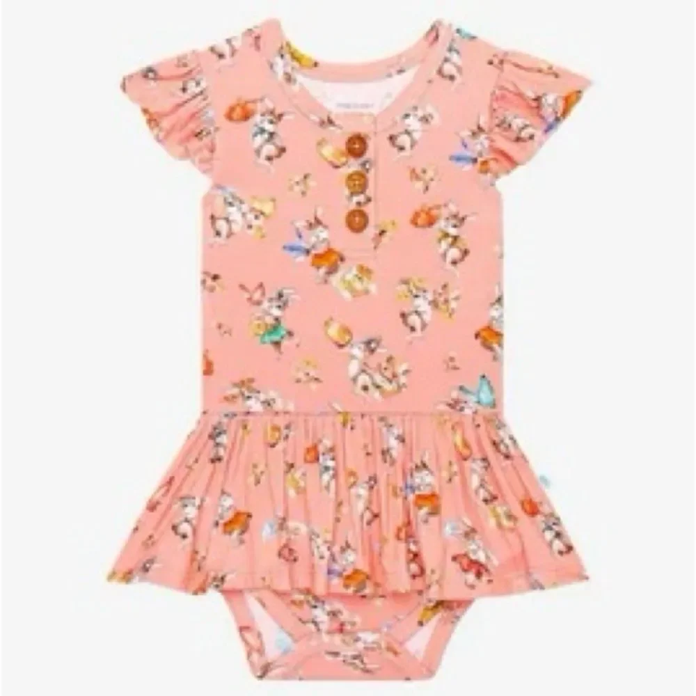 Posh Peanut Baby Girls Kids Bamboo Pink Bunny Print Onesie Bodysuit. 3-6 Months.